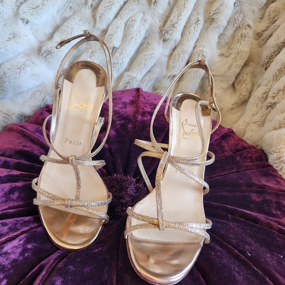 Christian Louboutin Rose Gold Strappy Heeled Sandal - Picture 4 of 4